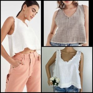 UO Perfectly Frayed Linen Crop Tank Top